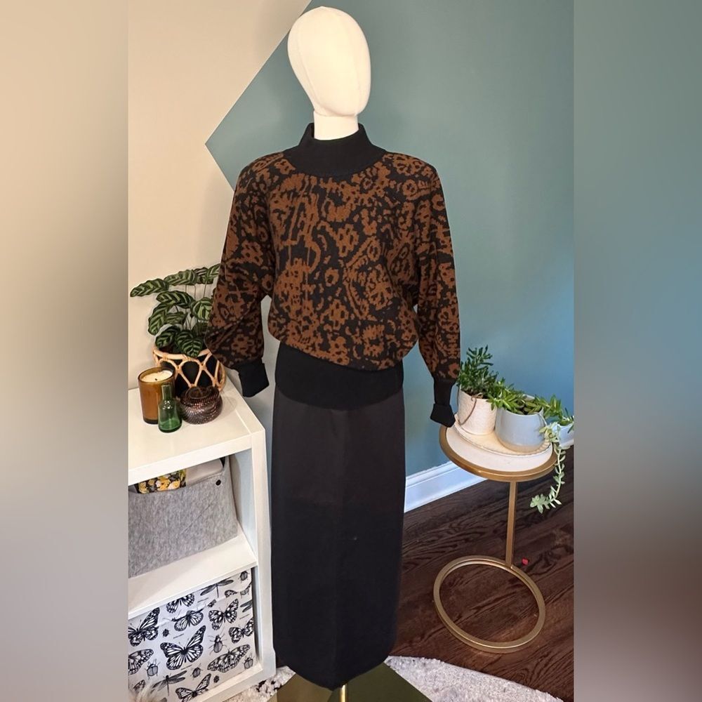 Vintage 80s Jaeger Batwing Wool Sweater Bold Jacquard Knit Great Britain EUC S/M - Picture 2 of 8